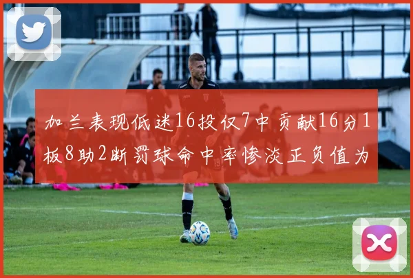 加兰表现低迷16投仅7中贡献16分1板8助2断罚球命中率惨淡正负值为负24